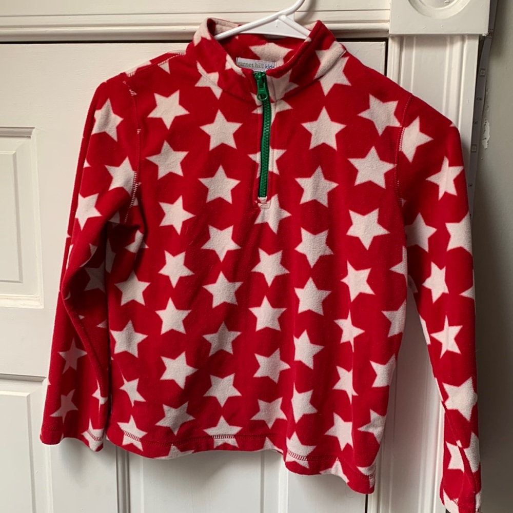 Garnet hill kids, quarter zip, size L, great used condition, red and white stars